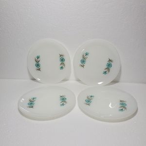 Vintage Fire King Bonnie Blue Floral 4 Saucers